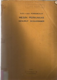 Image of TATA  CARA  PEMELIHARAAN  MESIN  PERKAKAS  MENURUT SCHKESINGER
